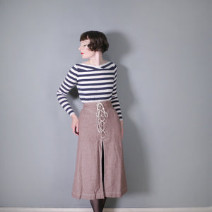 70s NAUTICAL JAEGER SKIRT WITH ROPE LACE UP SLIT FRONT - 25"