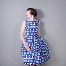 Load image into Gallery viewer, 50s 60s BERKERTEX CONTINENTALS BLUE POLKA DOT AND STRIPE PRINT COTTON DRESS - XS