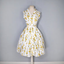 Load image into Gallery viewer, 60s YELLOW FLORAL PRINT SHIRTWAISTER COTTON DRESS BY TOOTAL - S