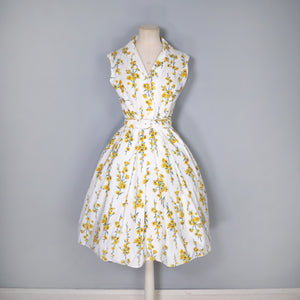 60s YELLOW FLORAL PRINT SHIRTWAISTER COTTON DRESS BY TOOTAL - S