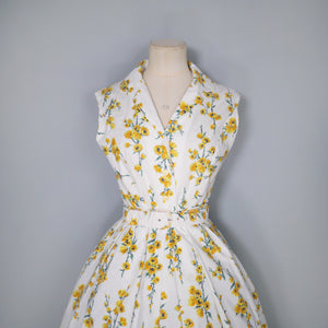 60s YELLOW FLORAL PRINT SHIRTWAISTER COTTON DRESS BY TOOTAL - S