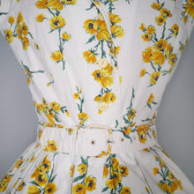 Load image into Gallery viewer, 60s YELLOW FLORAL PRINT SHIRTWAISTER COTTON DRESS BY TOOTAL - S