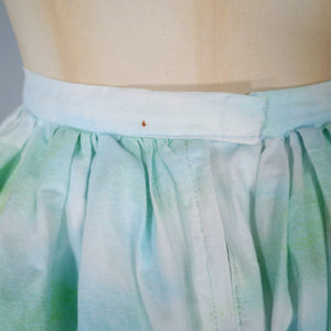 50s GREEN NOVELTY BORDER PRINT ALPINE CITYSCAPE SKIRT - 32" / Volup