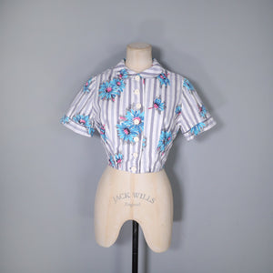 CROPPED 50s FLORAL BOLERO SHIRT JACKET WITH PETER PAN COLLAR - S