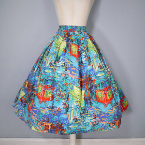 HANDMADE 50s VAN GOGH CAFE TERRACE NOVELTY PRINT FULL SKIRT - 29"