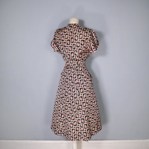 40s TONI TODD BROWN SMALL ROSE PRINT FLORAL DRESS - S