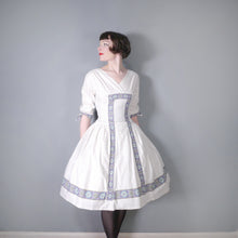 Load image into Gallery viewer, 50s FULL SKIRTED COTTON DRESS IN TINY POLKA PRINT WITH BORDER BANDS - S