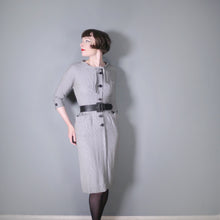 Load image into Gallery viewer, 50s 60s PEGGY PAGE HOUNDSTOOTH AUTUMN WIGGLE DRESS WITH NECK TIE - S