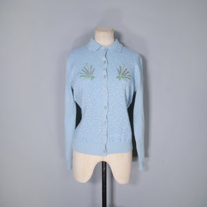 60s "BALMORAL" HEATHER EMBROIDERED AND SOUTACHE WOOL CARDIGAN - M
