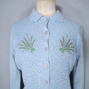 60s "BALMORAL" HEATHER EMBROIDERED AND SOUTACHE WOOL CARDIGAN - M