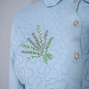 60s "BALMORAL" HEATHER EMBROIDERED AND SOUTACHE WOOL CARDIGAN - M