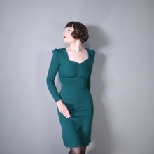 Load image into Gallery viewer, 70s DARK GREEN FINE WOOL STRETCH JERSEY ART DECO INSPIRED DRESS - XS