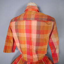 Load image into Gallery viewer, 50s 60s &quot;SERBIN&quot; AUTUMNAL ORANGE RED CHECK COTTON DAY DRESS - XS
