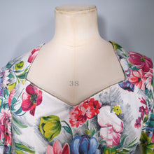 Load image into Gallery viewer, 50s HANDMADE WHITE FLORAL COTTON DRESS WITH FULL CIRCLE SKIRT -M