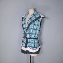 Load image into Gallery viewer, 60s BLUE BLACK AND WHITE CHECK TERRY TOWELLING BEACH JACKET - M