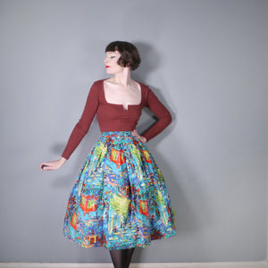 HANDMADE 50s VAN GOGH CAFE TERRACE NOVELTY PRINT FULL SKIRT - 29"