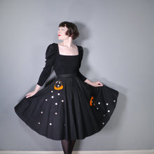 Load image into Gallery viewer, 50s BLACK SPORTAVILLE NOVELTY SILVER COIN AND 3D PURSE DESIGN FULL SKIRT - 25&quot;