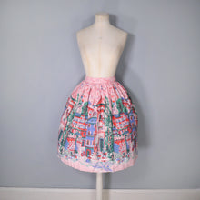 Load image into Gallery viewer, PINK 50s NOVELTY BORDER VILLAGE PRINT SKIRT - 24&quot;