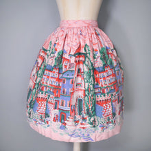 Load image into Gallery viewer, PINK 50s NOVELTY BORDER VILLAGE PRINT SKIRT - 24&quot;