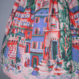 PINK 50s NOVELTY BORDER VILLAGE PRINT SKIRT - 24"