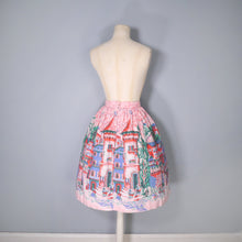 Load image into Gallery viewer, PINK 50s NOVELTY BORDER VILLAGE PRINT SKIRT - 24&quot;