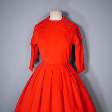 Load image into Gallery viewer, 50s 60s BRIGHT RED CORDUROY CORD DRESS WITH FULL SKIRT AND COLLAR - XS