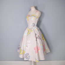 Load image into Gallery viewer, GORGEOUS 50s HANDMADE LARGE BUTTERFLY PRINT FULL SKIRTED SUN DRESS - XS