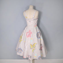 Load image into Gallery viewer, GORGEOUS 50s HANDMADE LARGE BUTTERFLY PRINT FULL SKIRTED SUN DRESS - XS