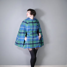 Load image into Gallery viewer, GREEN AND BLUE PLAID CHECK WOOL CAPE COAT WITH BELT - M