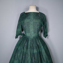 Load image into Gallery viewer, 60s DARK GREEN FULL SKIRTED DAY DRESS - XS-S