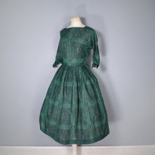 Load image into Gallery viewer, 60s DARK GREEN FULL SKIRTED DAY DRESS - XS-S