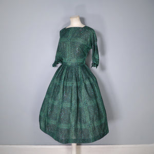 60s DARK GREEN FULL SKIRTED DAY DRESS - XS-S