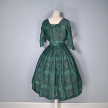 Load image into Gallery viewer, 60s DARK GREEN FULL SKIRTED DAY DRESS - XS-S