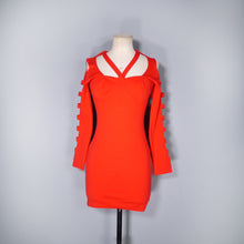 Load image into Gallery viewer, 80s 90s PANACHE RED LADDER SLEEVE BODYCON MINI DRESS - XS