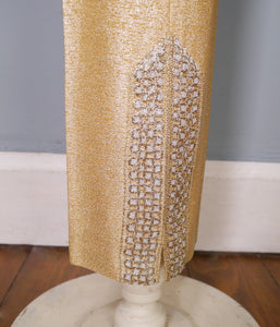 60s GOLD GLITTERY LUREX 2 PIECE SET - TUNIC TOP AND TROUSERS - S