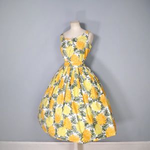 50s HORROCKSES FASHIONS ORANGE, YELLOW AND GREEN FLORAL COTTON DRESS - S