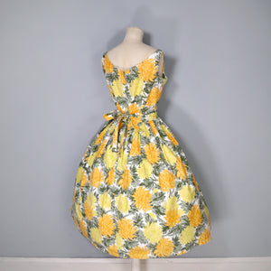 50s HORROCKSES FASHIONS ORANGE, YELLOW AND GREEN FLORAL COTTON DRESS - S