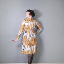 Load image into Gallery viewer, 70s MUSTARD YELLOW HUGE NOVELTY HISTORICAL GREEK PRINT DRESS - XS-S
