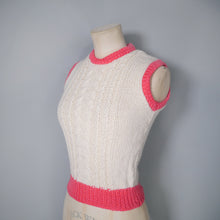 Load image into Gallery viewer, HANDKNITTED SOFT CREAM AND PINK CABLE KNIT TANK TOP / SLEEVELESS JUMPER - XS-S