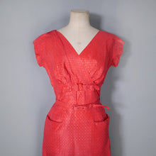 Load image into Gallery viewer, 50s RED SPARKLY SILVER THREADED COCKTAIL WIGGLE DRESS WITH BELT - XS