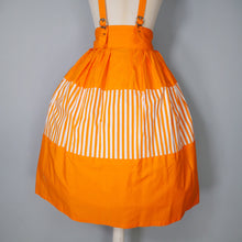 Load image into Gallery viewer, BRIGHT ORANGE STRIPE 50s PINAFORE SUSPENDER / BRACES SKIRT - 25&quot;