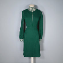 Load image into Gallery viewer, 70s SPORTY GREEN DRESS WITH STRIPE TRIM AND ROLL NECK ZIP FRONT - XS