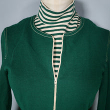 Load image into Gallery viewer, 70s SPORTY GREEN DRESS WITH STRIPE TRIM AND ROLL NECK ZIP FRONT - XS
