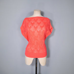 CORAL KNITTED HEART PATTERN LACE KNIT JUMPER TOP - M-L