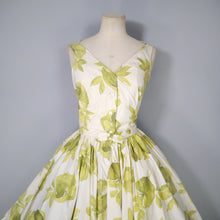 Load image into Gallery viewer, FREDERICA STARKE PALE GREEN FLORAL PRINT FULL SKIRTED COTTON DRESS - S