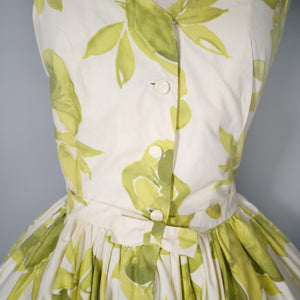 FREDERICA STARKE PALE GREEN FLORAL PRINT FULL SKIRTED COTTON DRESS - S