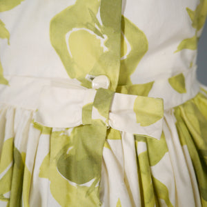 FREDERICA STARKE PALE GREEN FLORAL PRINT FULL SKIRTED COTTON DRESS - S