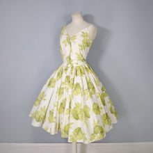 Load image into Gallery viewer, FREDERICA STARKE PALE GREEN FLORAL PRINT FULL SKIRTED COTTON DRESS - S