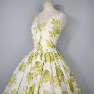 FREDERICA STARKE PALE GREEN FLORAL PRINT FULL SKIRTED COTTON DRESS - S