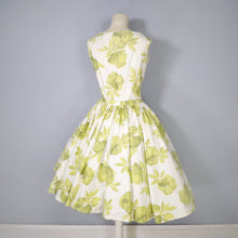 Load image into Gallery viewer, FREDERICA STARKE PALE GREEN FLORAL PRINT FULL SKIRTED COTTON DRESS - S